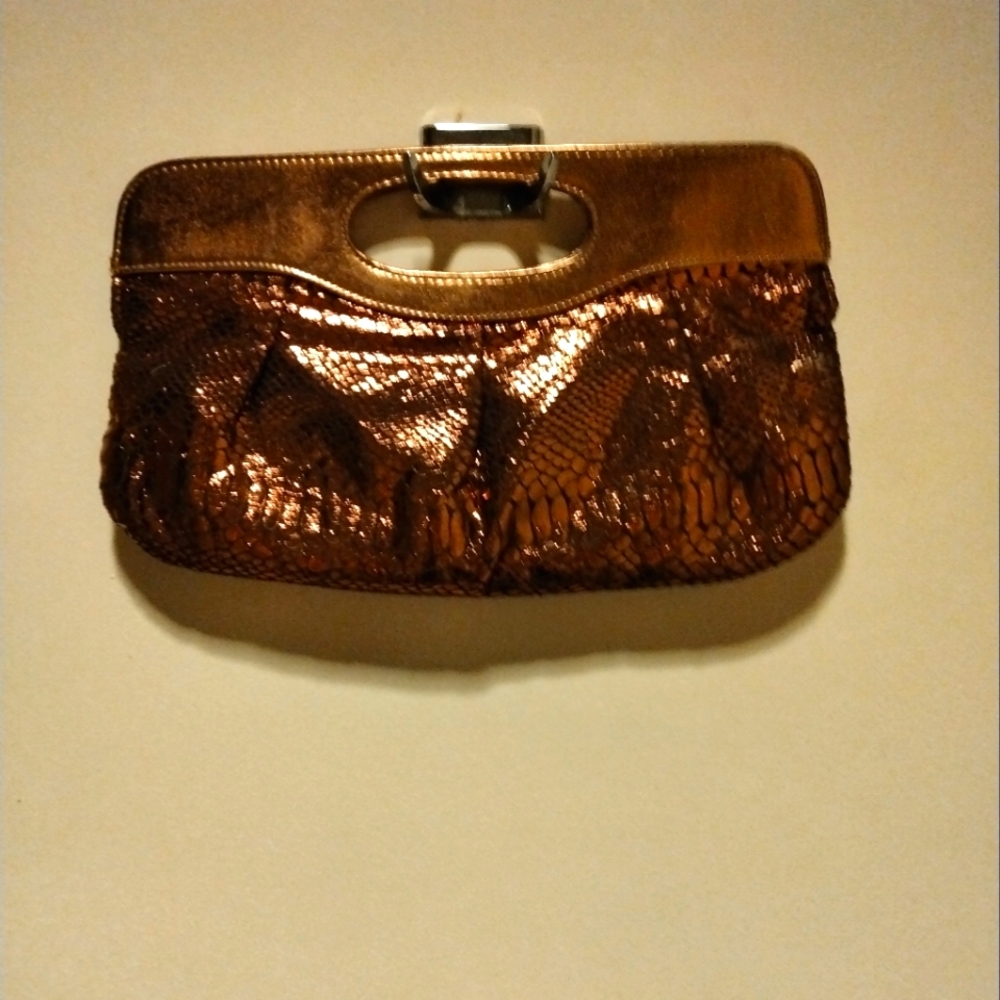 Ashley Stuart Copper metallic clutch